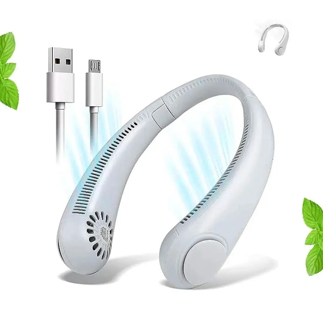 Portable Hanging Neck Fan – USB Rechargeable Hands-Free Personal Cooling Fan with Adjustable Speed Settings