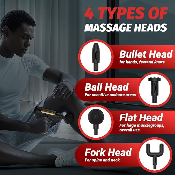 Massage Gun Deep Tissue Fascia Gun Muscle Massager Electric Body Massager for Pain Relief Muscle Recovery Portable Rechargeable Vibration Therapy Gun with Multiple Attachments Adjustable Speed