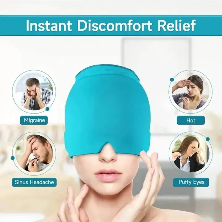 Migraine Relief Cap – Reusable Hot & Cold Therapy Head Wrap for Headache, Migraine, Sinus Pain & Stress Relief