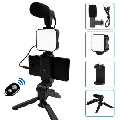 Professional Vlogging Kit with LED Fill Light, Microphone & Phone Tripod – Complete Smartphone Video Recording Kit