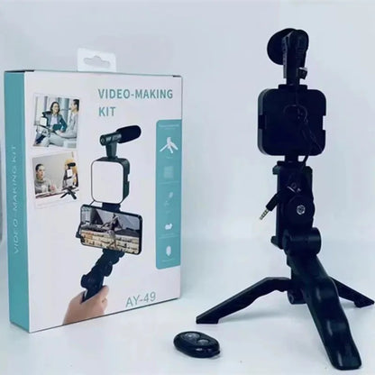 Professional Vlogging Kit with LED Fill Light, Microphone & Phone Tripod – Complete Smartphone Video Recording Kit