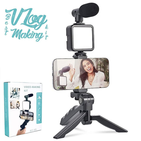 Professional Vlogging Kit with LED Fill Light, Microphone & Phone Tripod – Complete Smartphone Video Recording Kit
