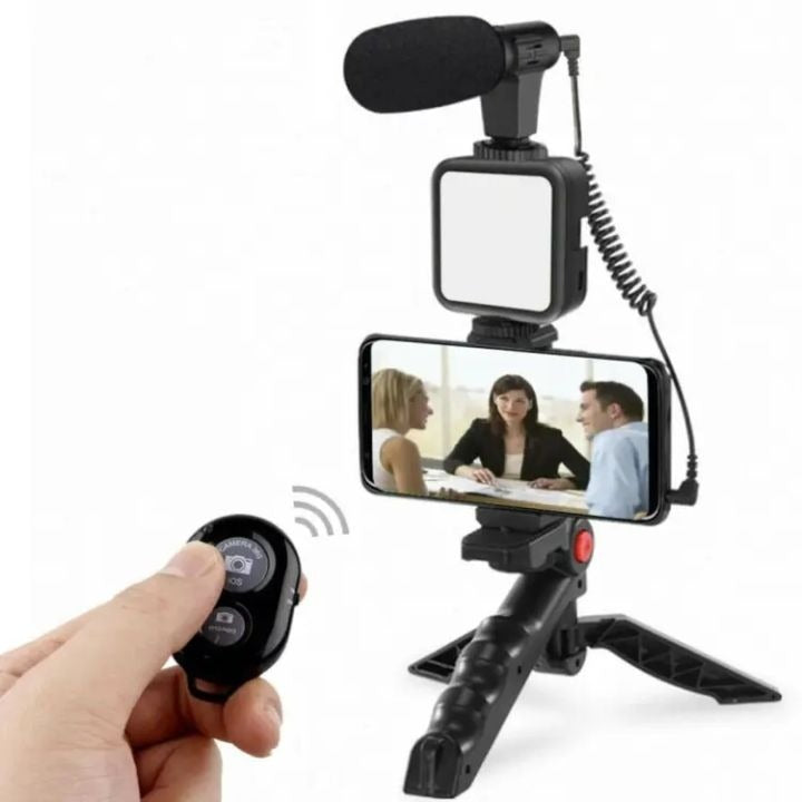 Professional Vlogging Kit with LED Fill Light, Microphone & Phone Tripod – Complete Smartphone Video Recording Kit
