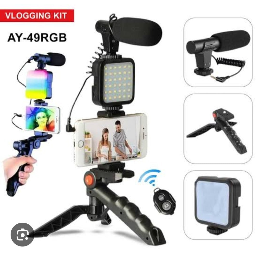 Professional Vlogging Kit with LED Fill Light, Microphone & Phone Tripod – Complete Smartphone Video Recording Kit