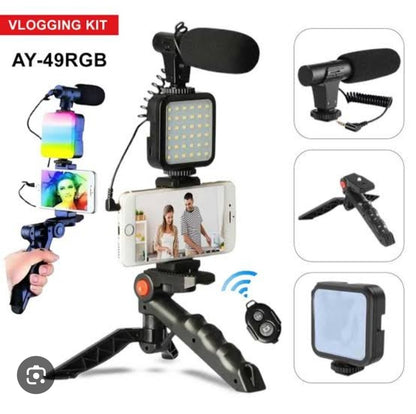 Professional Vlogging Kit with LED Fill Light, Microphone & Phone Tripod – Complete Smartphone Video Recording Kit