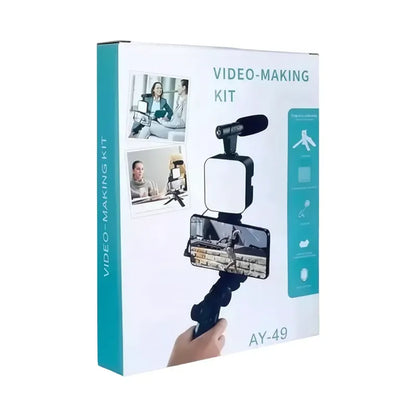 Professional Vlogging Kit with LED Fill Light, Microphone & Phone Tripod – Complete Smartphone Video Recording Kit