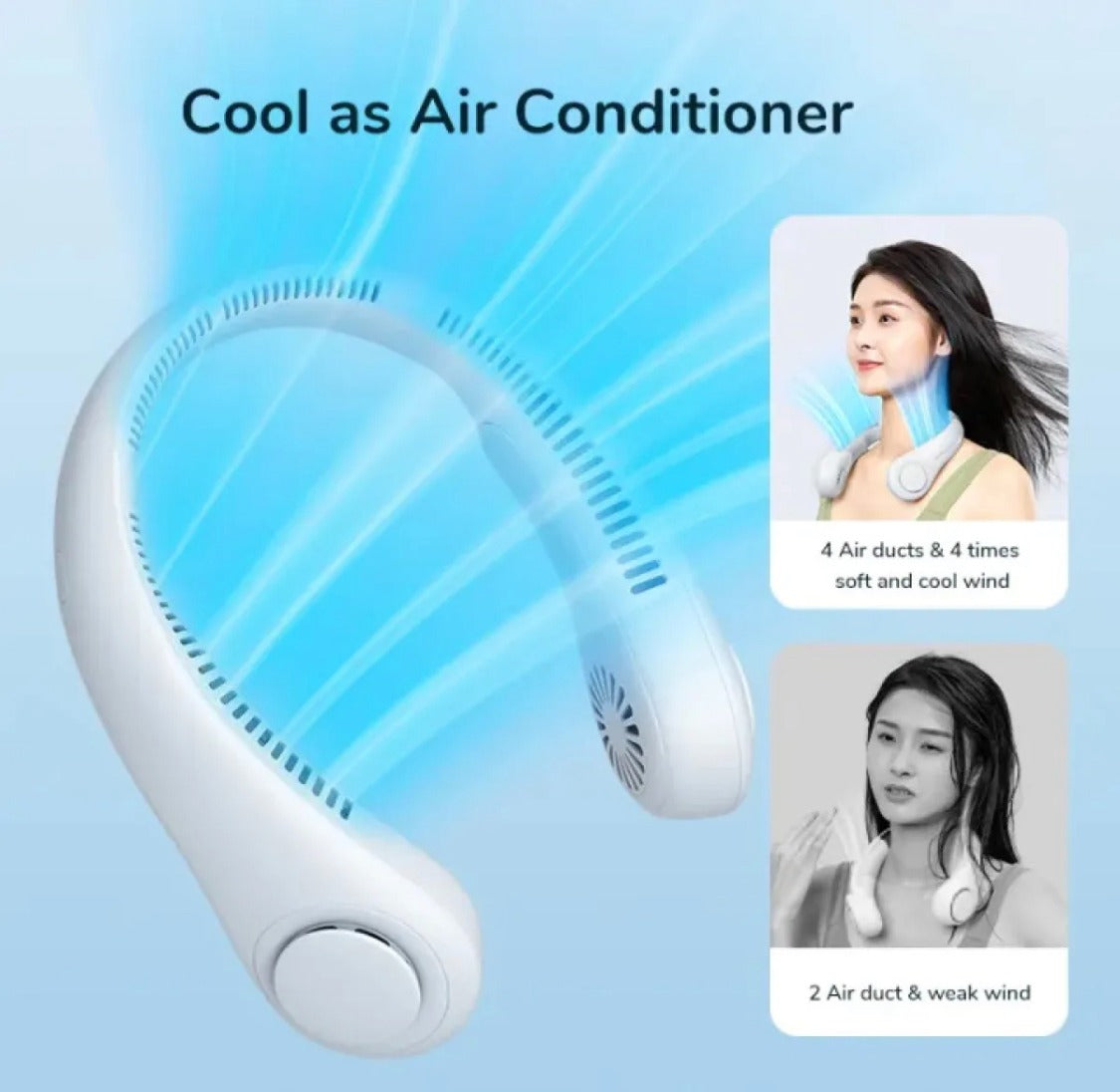 Portable Hanging Neck Fan – USB Rechargeable Hands-Free Personal Cooling Fan with Adjustable Speed Settings