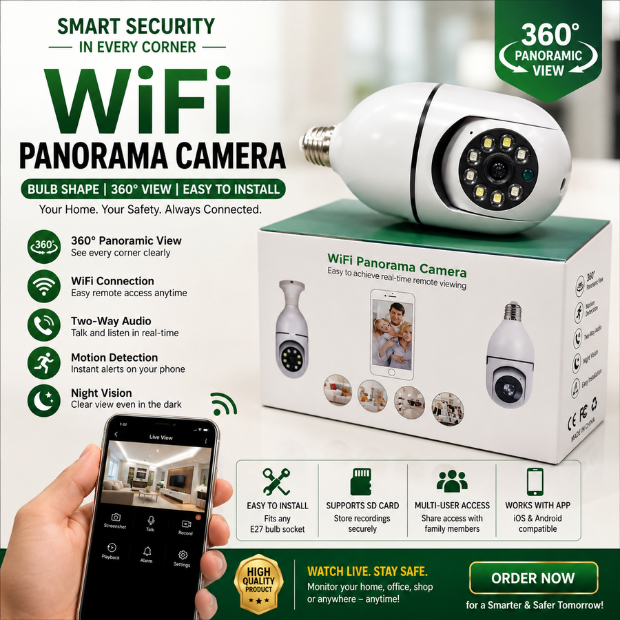360° Bulb Holder WiFi Camera – Smart Security Camera with Night Vision
